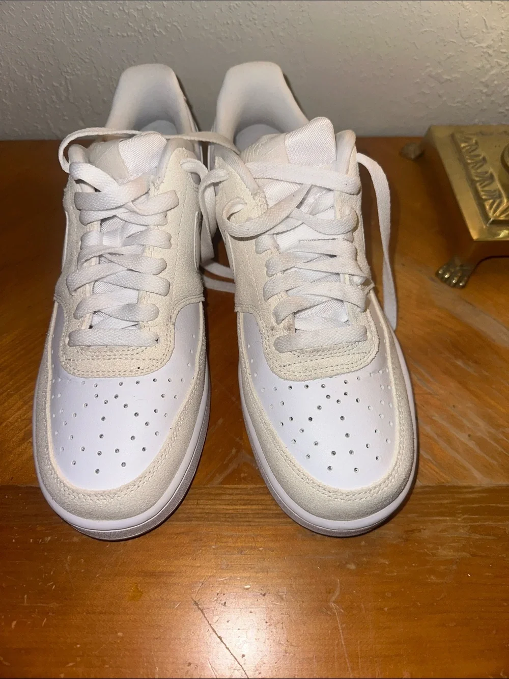 Nike White and Cream Low-Top Sneakers with Suede Accents